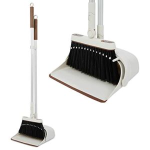 Jekayla Broom and Dustpan Set for Home with 54″ Long Handle, Upright and Lightweight Dust pan and Brush Combo for Kitchen Room Office Lobby Floor Cleaning, Brown and Grey