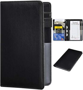 Server Books for Waitress – Leather Waiter Book Server Wallet with Zipper Pocket, Cute Waitress Book&Waitstaff Organizer with Money Pocket Fit Server Apron（Classic Black）