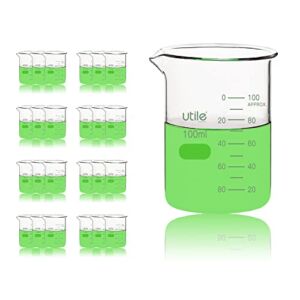 Utile 24pcs of 3.4oz(100ml) Low Form Glass Beakers, Shot Glass, Borosilicate 3.3 Glass with Double Scale Printed Graduation, 4000.0100.24