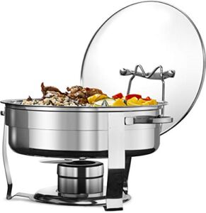Kook Stainless Steel Chafing Dish Buffet Set, with Glass Viewing Lid and Built-In Lid Holder, Round Food Warming Tray, For Parties, Dinners and Catering, 4.5 Qt
