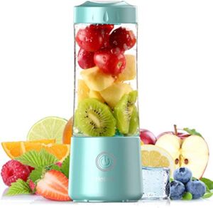 2021 Hotsch Portable Blender, 13.5 Oz Personal Size Juicer Cup for Smoothies and Shakes, USB Rechargeable with Six Blades, for Sports Travel and Outdoors – Blue
