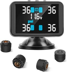 Tymate TPMS Tire Pressure Monitoring System – Large Colorful Screen TPMS, 4 Alert Modes with 4 Advanced External TPMS Sensors, Real-time Detection Tire Pressure&Temperature (0-87 PSI)