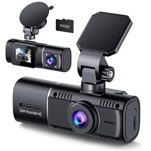 Dual Dash Cam Front and Inside 1080P Dash Camera for Cars IR Night Vision Car Camera for Taxi Accident Lock Parking Monitor 2 Mounting Options 64GB SD Card