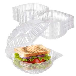 Disposable Plastic To Go Containers with Clear Lids (50 Pack) Fancy Hinged Top Square Clamshell Food Boxes for Take Out, Home Party Togo Clam Shell Box to Carry Cake, Dessert, Small Sandwich