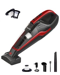 VacLife Pet Hair Handheld Vacuum – Hand Vacuum Cordless Rechargeable, Well-Equipped Hand Held Vacuum with Reusable Filter & LED Light, Powerful Stair Vacuum with Motorized Brush, Red (VL726)