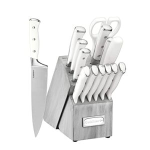 Cuisinart C77WTR-15PG Classic Forged Triple Rivet, 15-Piece Knife Set with Block, Superior High-Carbon Stainless Steel Blades for Precision and Accuracy, White/Grey