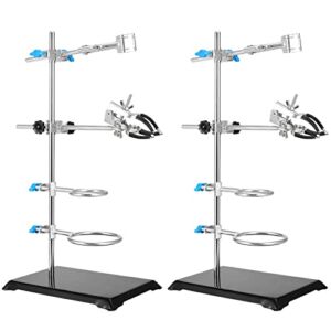 PINGEUI 2 PCS 16 Inch Lab Stand Set, Laboratory Stand Support, Lab Stand and Clamp Set with 4 Retort Rings, 2 Flask Clamp, 2 Burette Clamp for Lab, Scientific Glassware, Labware