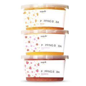 Mayde Bursting Popping Boba Pearls, Strawberry, Mango, Passion Fruit – 3 Flavor Party Kit (490 gms, 3 pack)