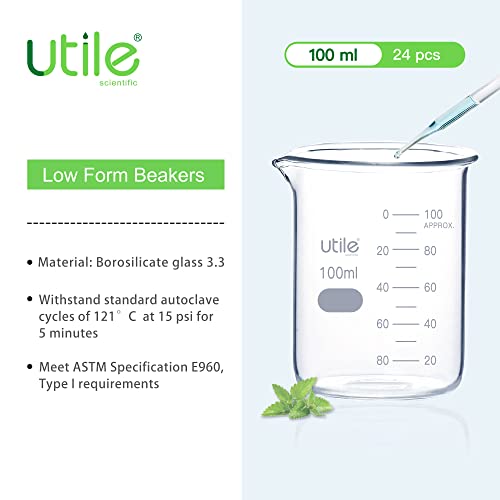 Utile 24pcs of 3.4oz(100ml) Low Form Glass Beakers, Shot Glass, Borosilicate 3.3 Glass with Double Scale Printed Graduation, 4000.0100.24 | The Storepaperoomates Retail Market - Fast Affordable Shopping