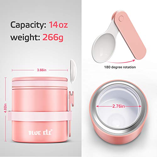 BLUE ELE Leakproof, Vacuum Insulated Thermos Hot Lunch Containers with Ceramic-Coated Stainless Steel, Easy Grip Lid, and Folding Spoon, 13.5oz, Carnation Pink | The Storepaperoomates Retail Market - Fast Affordable Shopping