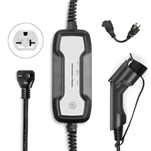 BESENERGY EV Charger 10/16A Level 1/2 Current Adjustable 25ft NEMA 6-20 Plug with NEMA 5-15P Adapter 110V-240V Electric Car Charger Compatible with All SAE J1772 Electric Vehicles