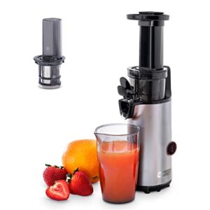 DASH Deluxe Compact Masticating Slow Juicer, Easy to Clean Cold Press Juicer with Brush, Pulp Measuring Cup, Frozen Attachment and Juice Recipe Guide – Graphite