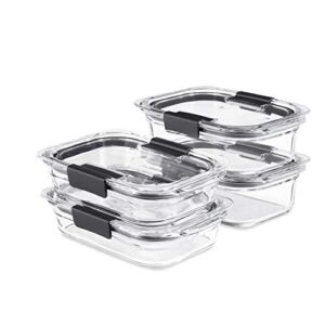 Rubbermaid 8-Piece Brilliance Glass Food Storage Containers with Lids for Lunch, Meal Prep, and Leftovers, Dishwasher and Oven Safe, Clear/Grey