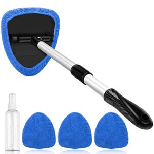 AstroAI Windshield Cleaner, Microfiber Car window cleaner with 4 Reusable and Washable Microfiber Pads and Extendable Handle Auto Inside Glass Wiper Kit, Blue