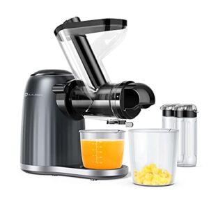 Masticating Juicer, Cold Press Juicer with 2 Bottles and 3 Modes, 95% Juice Yield Slow Juicer with 3.3’’ Large Feed Chute, Slow Masticating Juicer for Vegetable Fruit with Recipes and Brush