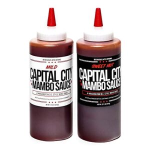 Capital City Mambo Sauce – Variety 2 Pack – Sweet Hot & Mild | Washington DC Wing Sauces | Perfect Condiment Topping for Wings, Chicken, Pork, Beef, Seafood, Burgers, Rice or Noodles | 12 oz Bottles (2 Pack)