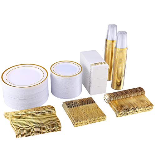 700 Piece Gold Dinnerware Set-200 Plastic Plates- 300 Gold Plastic Silverware-100 Gold Plastic Cups-100 Disposable Hand Towel- Disposable Gold Dinnerware Set for Halloween, Christmas, Thanksgiving | The Storepaperoomates Retail Market - Fast Affordable Shopping