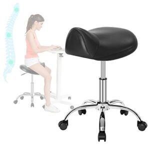 Ergonomic Saddle Stool/Professional Saddle Chair-Adjustable Stool with Wheels,Heavy-Duty Saddle Stool Rolling Chair for Clinic Dentist Spa Massage Salons Studio Tattoo