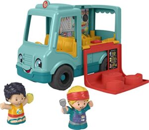 Fisher-Price Little People Toddler Toy Food Truck with Music Sounds and 2 Figures for Preschool Pretend Play, Serve It Up Food Truck​