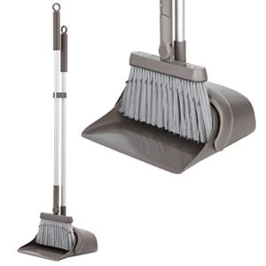 Jekayla Broom and Dustpan Set with Extendable Long Handle, Upright and Lightweight Cleaning Combo for Home Kitchen Room Office Lobby (Brown)