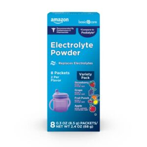 Amazon Basic Care Electrolyte Powder Variety Pack, Apple, Fruit Punch, Grape, Strawberry, Electrolyte Drink Mix, 8 Count