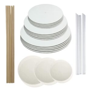 Little Ladle Cake Boards Kit – 10 Inch, 8 Inch, 6 Inch Cake Cardboard Rounds, Parchment Paper Rounds and Cake Dowels – Cake Board Tier Stacking Support – Cake Plates – 125 Pcs