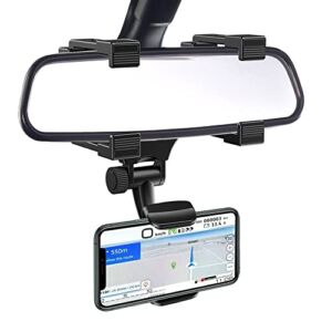 VAGURFO Rear View Mirror Phone Holder Mount, Car Phone Mount- Phone Bracket, Phone Stand with 270° Swivel and Adjustable Clips, Universal Smartphone Cradle, Black