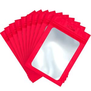 100 Pieces Mylar Bags Smell Proof Bags Resealable Bags for Small Business with Clear Window Holographic Bags for Food Storage and Lip Gloss, Jewelry, Eyelash Packaging (Red,4 x 6 Inch)