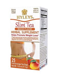Hyleys Slim Tea Mango Flavor – Weight Loss Herbal Supplement Cleanse and Detox – 25 Count (Pack of 12)