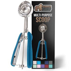 Gorilla Grip Premium Stainless Steel, Spring-Loaded Scoop for Fruit, Cookie and Ice Cream, Easy Squeeze and Clean Release, Comfortable Handle, Medium, 2 TBSP Scooper Size 30, Uniform Portions, Blue