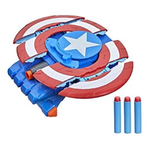 Marvel Avengers Mech Strike Captain America Strikeshot Shield Role Play Toy with 3 NERF Darts, Pull Handle to Expand, for Kids Ages 5 and Up