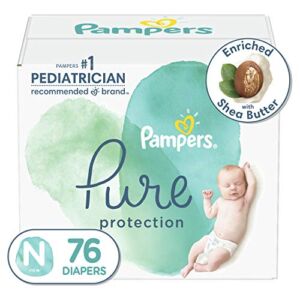 Diapers Newborn/Size 0 (<10 lb), 76 Count – Pampers Pure Protection Disposable Baby Diapers, Hypoallergenic and Unscented Protection, Super Pack (Packaging & Prints May Vary)