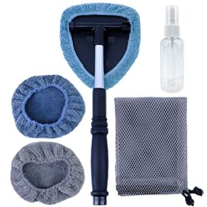 POLYTE Pivoting Windshield Glass Cleaning Tool Extendable Aluminum Handle w/3 Premium Microfiber Covers, Triangle Shaped Plate