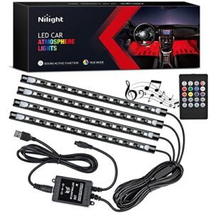 Nilight 4PCS 48 LEDs USB Interior Lights DC 5V Multicolor Music Car Strip Light Under Dash Lighting Kit with Sound Active Function and Wireless Remote Control, 2 Years Warranty