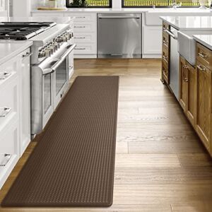 DEXI Kitchen Rug Anti Fatigue,Non Skid Cushioned Comfort Standing Kitchen Mat Waterproof and Oil Proof Floor Runner Mat, Easy to Clean, 17″x79″, Brown