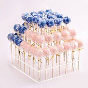 Cake Pop Display Stand, 56 Holes Clear Acrylic 3 Tier Square Cupcake Dessert Holder Weddings Baby Showers Birthday Parties Anniversaries Halloween Candy Decorative (56 Hole)