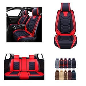 OASIS AUTO Car Seat Covers Accessories Full Set Premium Nappa Leather Cushion Protector Universal Fit for Most Cars SUV Pick-up Truck, Automotive Vehicle Auto Interior Décor (OS-004 Red)