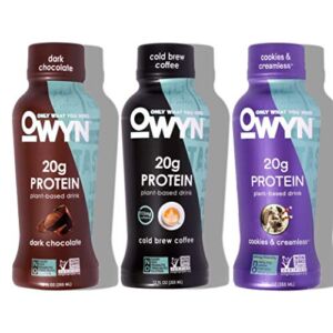OWYN Plant Based Protein Shake, with 20g Vegan Protein from Organic Pumpkin seed, Flax, Pea Blend, Omega-3, Prebiotic supplements and Superfoods Greens Blend for an all-in-one nutritional shake, Gluten-Free, Soy-Free, Non-GMO (Variety, 12 Pack)