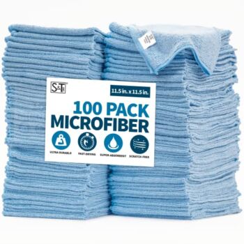 S&T INC. Microfiber Cleaning Cloths Reusable and Lint-Free Towels for Home, Kitchen and Auto, 11.5″ x 11.5″, 100 Pack, Light Blue | The Storepaperoomates Retail Market - Fast Affordable Shopping
