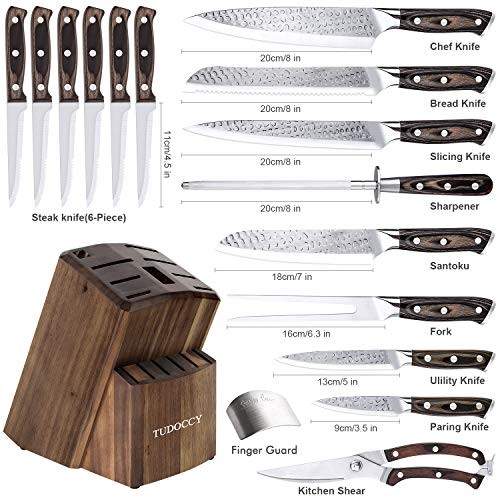 Kitchen Knife Set, 16-Piece Knife Set with Built-in Sharpener and Wooden Block, Precious Wengewood Handle for Chef Knife Set, German Stainless Steel Knife Block Set, Ultra Sharp Full Tang Forged | The Storepaperoomates Retail Market - Fast Affordable Shopping