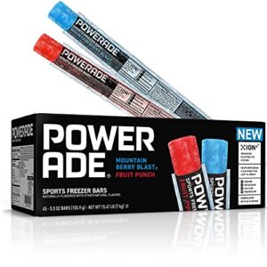 POWERADE Sports Freezer Bars, Giant Sized 5.5 oz Refreshing Ice Pops with Electrolytes B Vitamins – Naturally Flavored with other Natural Flavors, Mountain Berry Blast and Fruit Punch, 45 Total Freezer Bars