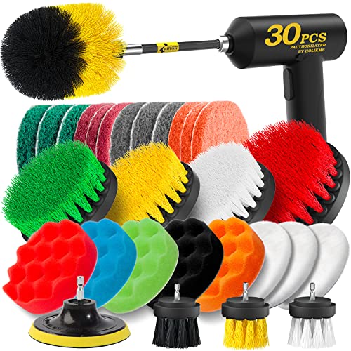 Holikme 30 Piece Drill Brush Attachments Set,Scrub Pads & Sponge, Power Scrubber Brush with Extend Long Attachment All Purpose Clean for Grout, Tiles, Sinks, Bathtub, Bathroom, Kitchen | The Storepaperoomates Retail Market - Fast Affordable Shopping