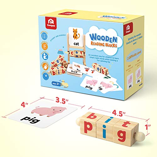 Coogam Wooden Reading Blocks Short Vowel Rods Spelling Games, Flash Cards Turning Rotating Letter Puzzle for Kids, Sight Words Montessori Spinning Alphabet Learning Toy for Preschool Boys Girls | The Storepaperoomates Retail Market - Fast Affordable Shopping