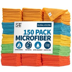 S&T INC. Microfiber Cleaning Cloths, Reusable and Lint Free Cloth Towels for Home, Kitchen and Auto, Assorted Color, 11.5 Inch x 11.5 Inch, 150 Pack