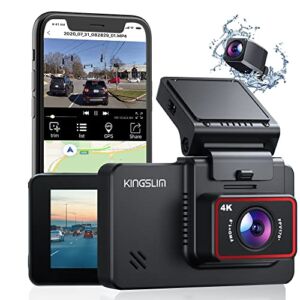 Kingslim D4 4K Dual Dash Cam with Built-in WiFi GPS, Front 4K/2.5K Rear 1080P Dual Dash Camera for Cars , 3″ IPS Touchscreen 170° FOV Dashboard Camera with Sony Starvis Sensor, Support 256GB Max