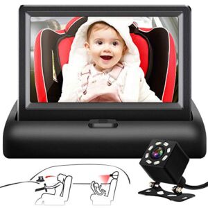 Shynerk Baby Car Mirror, 4.3” HD Night Vision Function Car Mirror Display, Safety Car Seat Mirror Camera Monitored Mirror with Wide Crystal Clear View, Aimed at Baby, Easily Observe the Baby’s Move