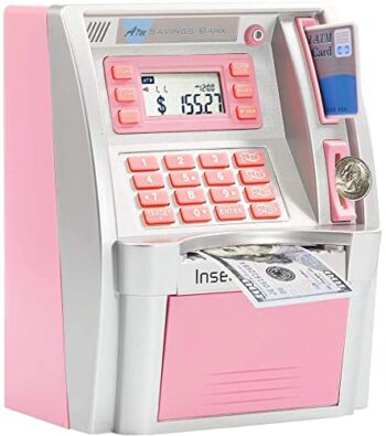 GoodsFederation 2022 Upgraded ATM Savings Piggy Money Bank for Real Money for Kids Adults with Debit Card,Password Login,Coin Recognition,Balance Calculator,Electronic Safe Cash Box (Silver/Pink) | The Storepaperoomates Retail Market - Fast Affordable Shopping