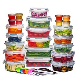 24 Pcs Airtight Food Storage Container Set – BPA Free Clear Plastic Kitchen and Pantry Organization Meal Prep Lunch Container with Durable Leak Proof Lids – Labels, Marker & Spoon Set