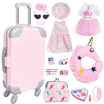American Doll Accessories Case Luggage Travel Play Set for 18 Inch Dolls Travel Storage, American Doll Stuff with Doll Clothes and Accessories Camera Travel Pillow, 17 Pcs | The Storepaperoomates Retail Market - Fast Affordable Shopping