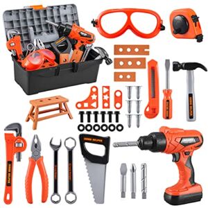 Kids Tool Set – Zealous 45 PCS Toddler Tool Set with Tool Box & Electronic Toy Drill, Pretend Play Kids Toys, Toy Tools for Kids Ages 3,4,5,6,7,8 Years Old, Boy Toys